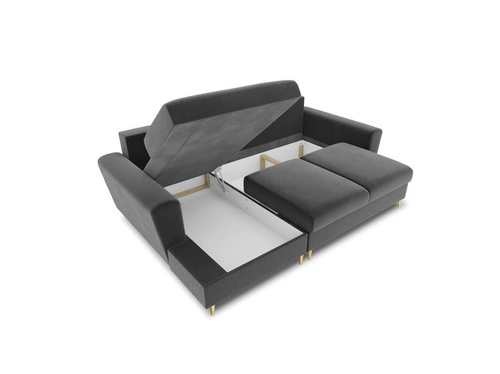Narożnik z funkcją spania Moghan Light Grey Velvet Lewostronna kolor nóg złoty