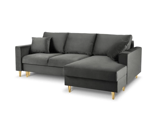 Narożnik z funkcją spania Cartadera Dark Grey Velvet Prawostronna kolor nóg złoty