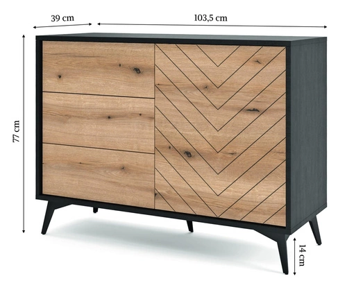 Komoda Fargo 104 cm z szufladami w jodełkę, skandynawska komoda do salonu na nóżkach