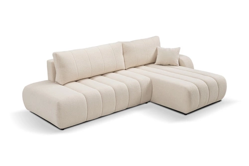 Nowoczesny narożnik z funkcją spania Hobro prawy beżowy do salonu z pojemnikiem