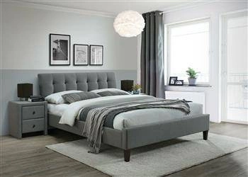 Łóżko do sypialni tapicerowane Samur szare z pikowanym zagłówkiem 160x200 nowoczesne