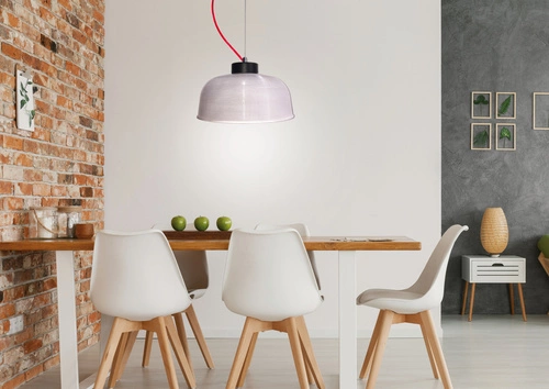 Lampa Wisząca Liverpool II M Przezroczyste Szkło, Czerwony Kabel