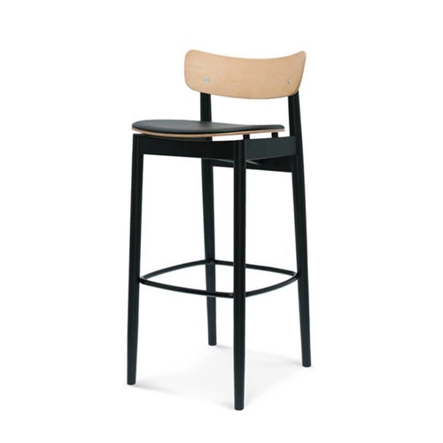 Hoker tapicerowany z oparciem Nopp Fameg do kuchni i wyspy, personalizowany, drewniany 77 cm