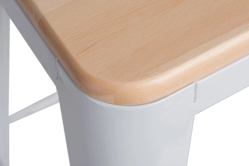 Hoker Paris Wood 65 cm biały industrialny metalowy z drewnianym siedziskiem do wyspy kuchennej