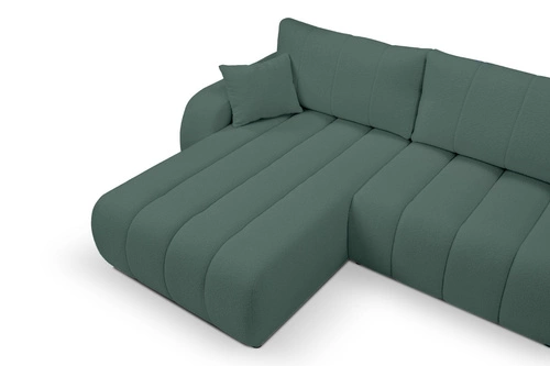 Nowoczesny narożnik z funkcją spania Hobro zielony lewy do salonu z pojemnikiem