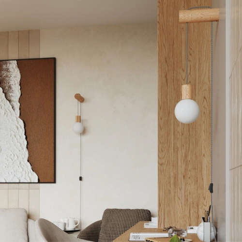 Kinkiet ścienny NIMBI G9 drewniany z regulacją wysokości i włącznikiem do sypialni Sollux