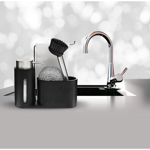 Organizer kuchenny 5five czarny z dozownikiem na płyn do naczyń i gąbką do zlewu