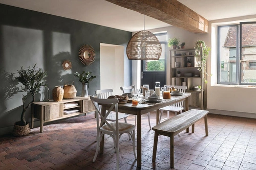 Lustro okrągłe boho Sun Atmosphera w drewnianej ramie do salonu lub sypialni 58cm