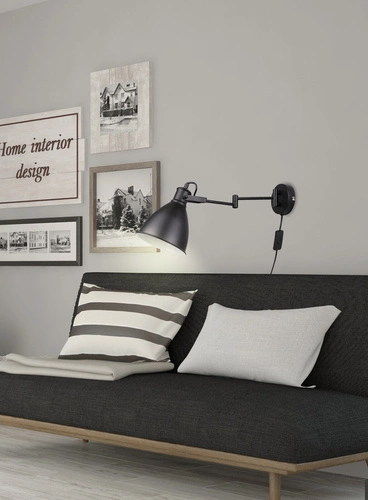 Nowoczesny kinkiet ścienny Espera czarny metalowy z włącznikiem do sypialni i salonu 45,6 cm
