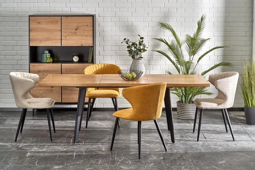 Stół rozkładany do jadalni Sonik 2 dąb naturalny czarne nogi nowoczesny 150–210 cm Intesi