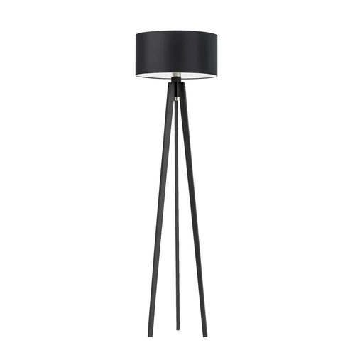 Lampa stojąca do salonu glamour MIAMI czarna z abażurem i drewnianym trójnogiem personalizowana