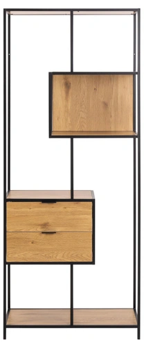 Regał na książki Seaford II loftowy z szufladami dąb czarny 77 cm