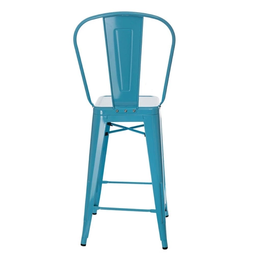 Hoker Paris Back 66 cm niebieski metalowy z oparciem do wyspy kuchennej industrialny D2.DESIGN