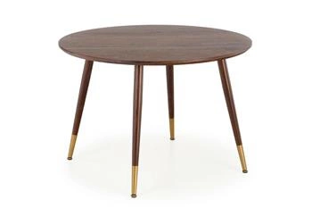 Stół okrągły do jadalni Nicode 110 cm nowoczesny orzech ze złotymi nogami Intesi