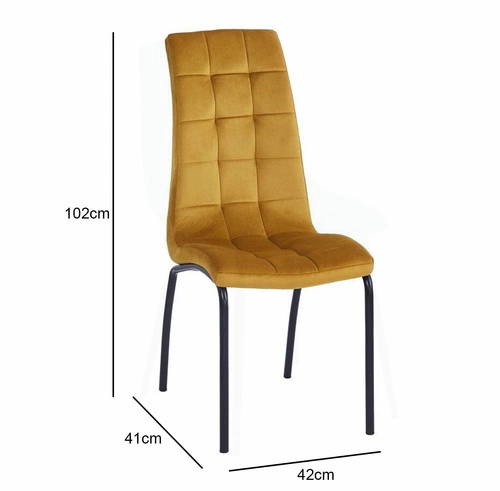 Krzesło do jadalni Ezara Velvet żółte tapicerowane welurowe nowoczesne na czarnych nogach Intesi