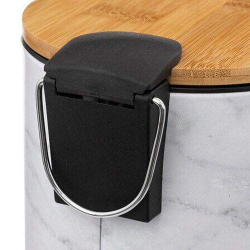 Kosz na śmieci do łazienki Léa biały marmur 3L z pedałem nowoczesny bambusowy 5five