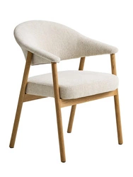 Krzesło tapicerowane Klen beżowe skandynawskie z podłokietnikami do jadalni dębowe