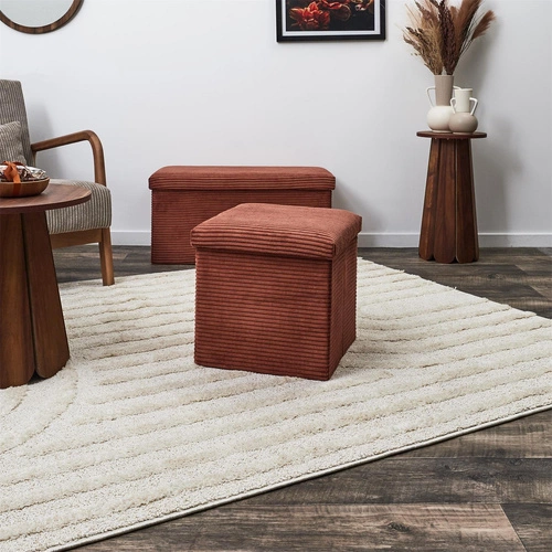 Pufa Intesi Vels Scott składana ze schowkiem sztruksowa terracotta do salonu 38x38 cm