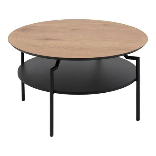 Stolik kawowy okrągły Goldington 80 cm nowoczesny z półką do salonu naturalny/czarny Actona