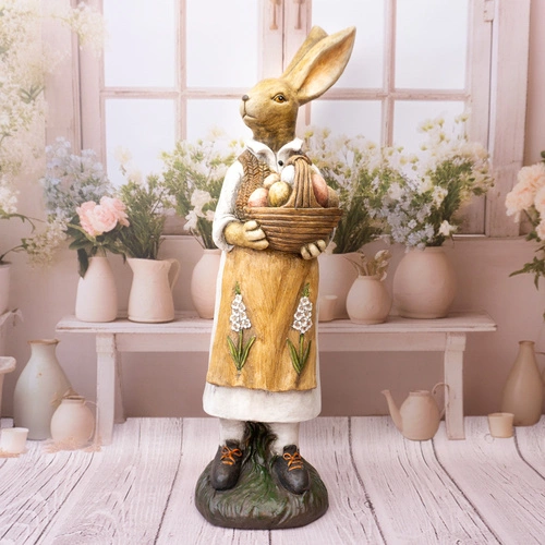 Intesi figurka wielkanocna zając wysoki z koszem żółty 80cm dekoracja do salonu lub jadalni