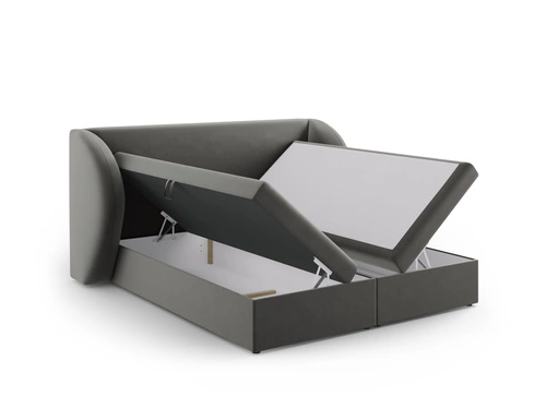 Łóżko tapicerowane Miley szare welurowe 160x200 z pojemnikiem do sypialni glamour