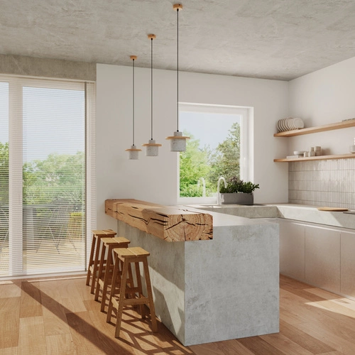 Lampa wisząca MAB beton nowoczesna okrągła do salonu i kuchni z drewnem szara 125 cm