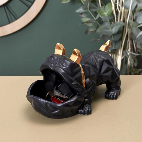 Figurka dekoracyjna buldog organizer ceramiczny czarno-złoty Intesi do salonu na prezent