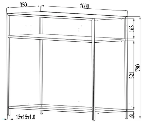 Konsola Newcastle II czarna metalowa z półką nowoczesna industrialna do salonu lub przedpokoju