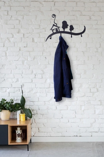 Wieszak ścienny do przedpokoju Domek czarny nowoczesny metalowy Intesi na kurtki i klucze