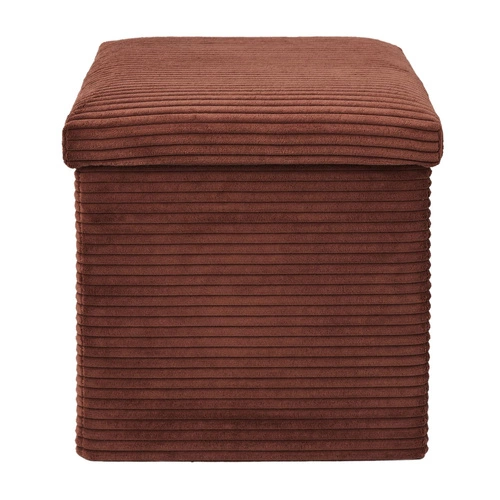 Pufa Intesi Vels Scott składana ze schowkiem sztruksowa terracotta do salonu 38x38 cm