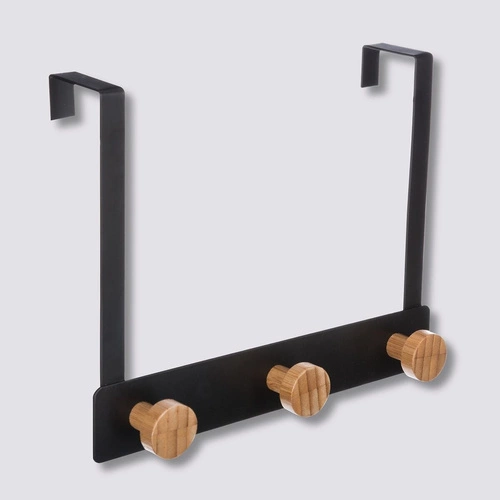 Fiona nowoczesny wieszak na drzwi bambusowy czarny do łazienki i sypialni bez wiercenia