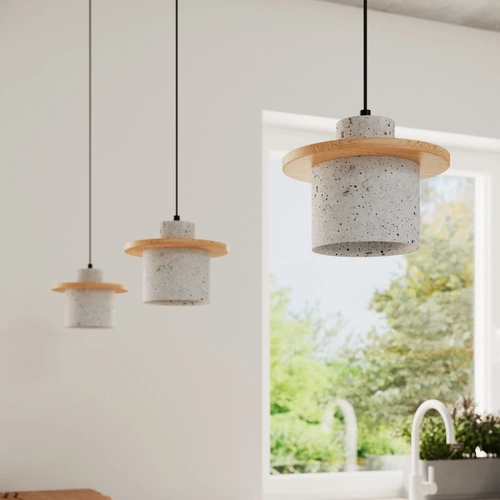 Lampa wisząca MAB beton nowoczesna okrągła do salonu i kuchni z drewnem szara 125 cm