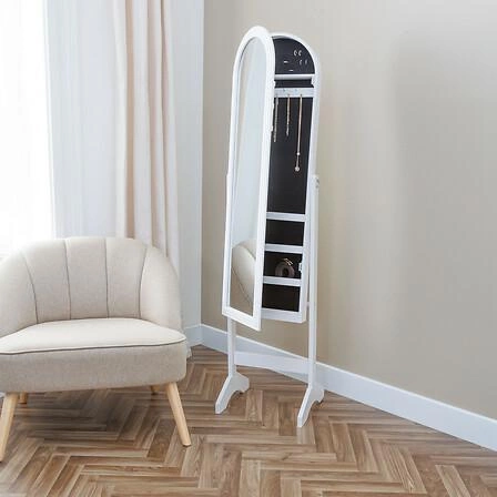 Lustro stojące Emily białe z organizerem na biżuterię do sypialni 145 cm Atmosphera