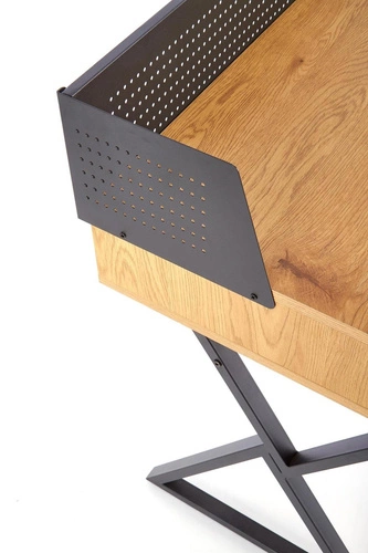 Biurko do pracy Inside industrialne z nadstawką i szufladą dąb złoty czarne 110 cm Intesi