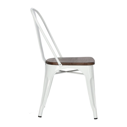 Krzesło do jadalni Paris Wood D2.DESIGN białe metalowe z drewnianym siedziskiem sosna