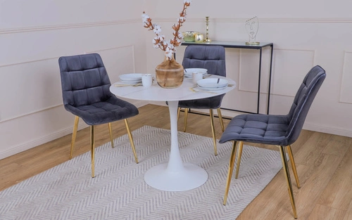 Krzesło do jadalni Pilo szare welurowe tapicerowane glamour na złotych nogach Intesi