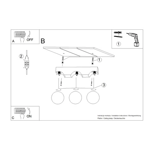 Plafon sufitowy BULBO 3 nowoczesny okrągły drewno i szkło biały do salonu SOLLUX