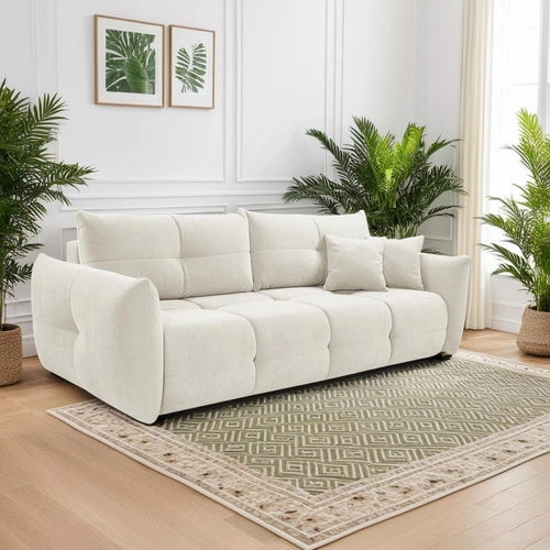 Sofa rozkładana 3 osobowa Bode biała z funkcją spania i pojemnikiem do salonu