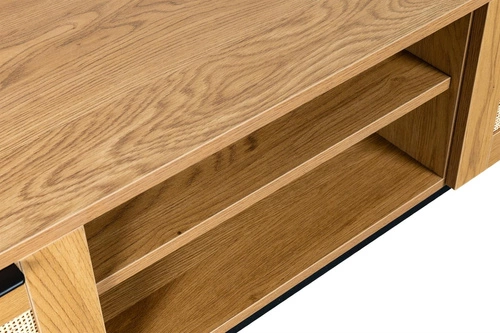 Szafka RTV Capri 150 cm rattanowa stojąca boho z metalową podstawą do salonu naturalna