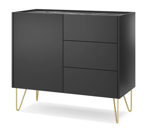 Komoda Marbren czarna z szufladami na złotych nogach 97 cm glamour do salonu Intesi