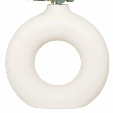 Biały wazon dekoracyjny Suza koło ze sztucznym eukaliptusem do salonu nowoczesny 37cm