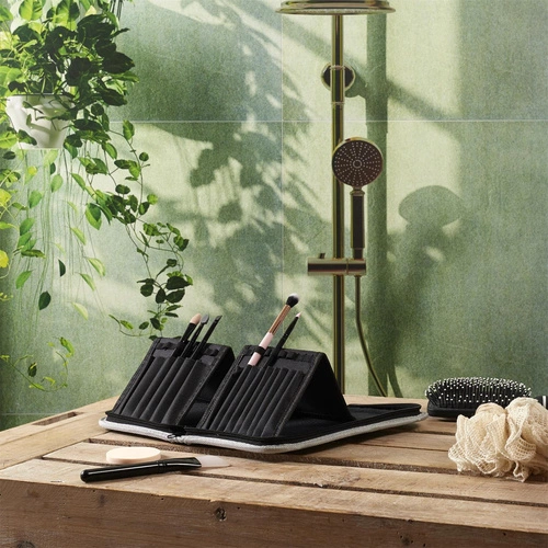 Kosmetyczka podróżna Intesi szara organizer na pędzle do makijażu z przegródkami