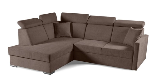 Narożnik z funkcją spania Mils XL lewostronny brązowy do salonu nowoczesny z pojemnikiem