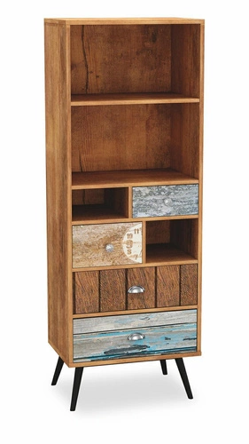 Regał na książki Kaliope rustykalny multikolor z szufladami 180 cm do salonu Intesi