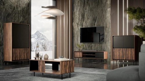 Witryna na książki i alkohol Miri orzechowa czarna nowoczesna loftowa do salonu i jadalni 179 cm