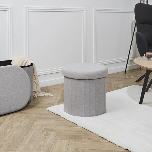 Pufa Olaf szara składana ze schowkiem okrągła do przedpokoju i salonu Intesi 38 cm