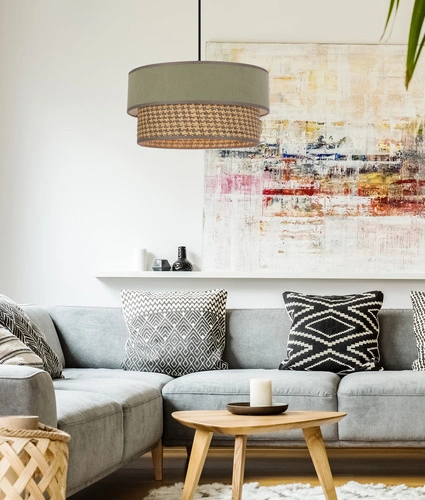 Lampa wisząca Livorno czarny 1x60W E27 abażur miętowy+szaro beżowy