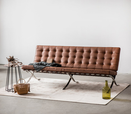 Sofa BA3 3 osobowa, jasny brąz skóra inspirowana Barcelona