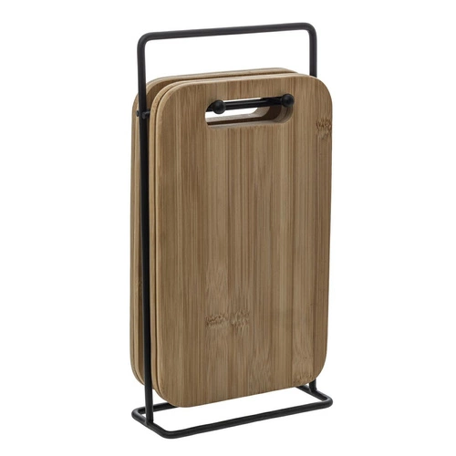 Zestaw 4 deski do krojenia bambusowe i metalowy stojak outlet