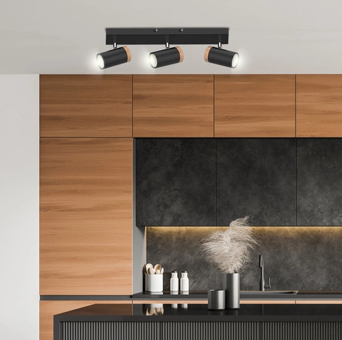 Lampa Lagos czarny 3x15W GU10 klosz czarny+drewniany